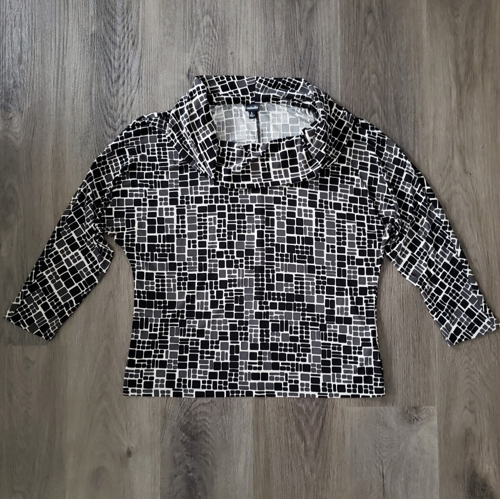 Rafaella Cowl Neck Blouse in Geometric  Design